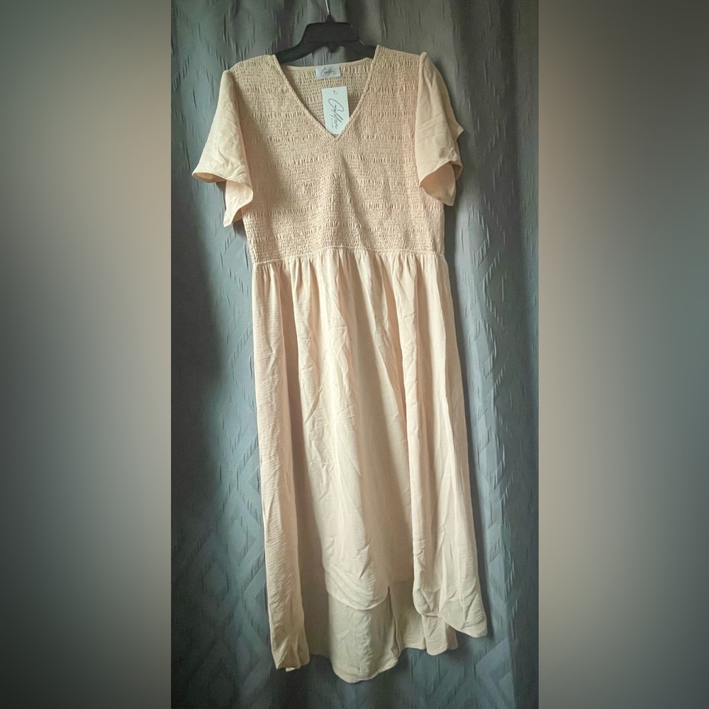 Golden brand, women’s peach coloured high/low dress, Sz XL